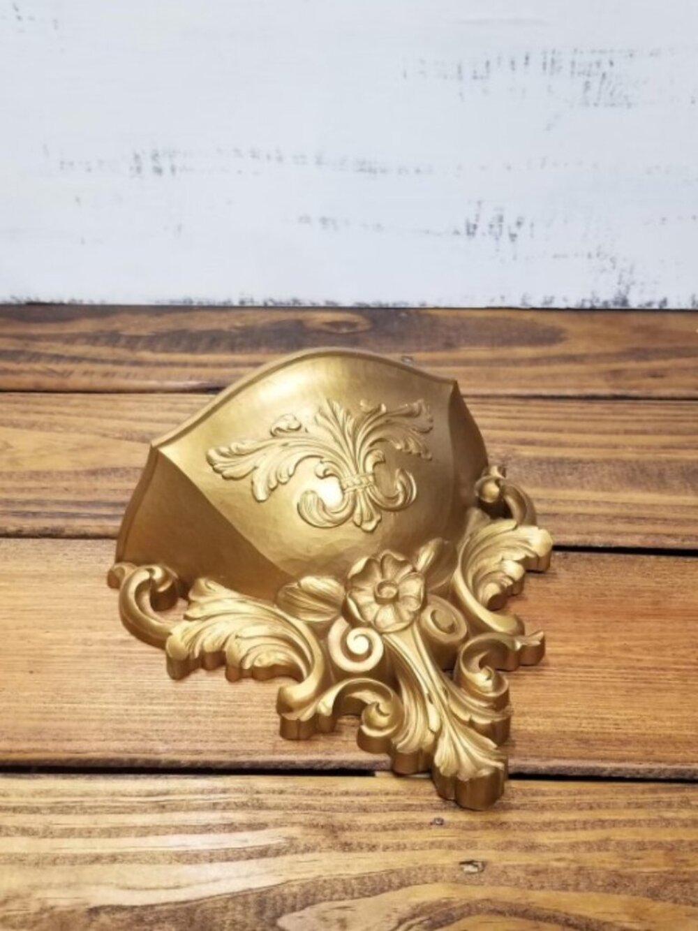 Vintage Homco Gold Wall Pocket, Ornate Floral Swirls, Hollywood Regency Decor